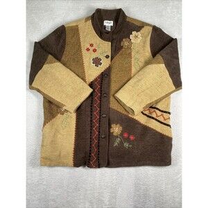Vintage Graff Lady Button Front Jacket Women's 2X Brown Embroidered Lined